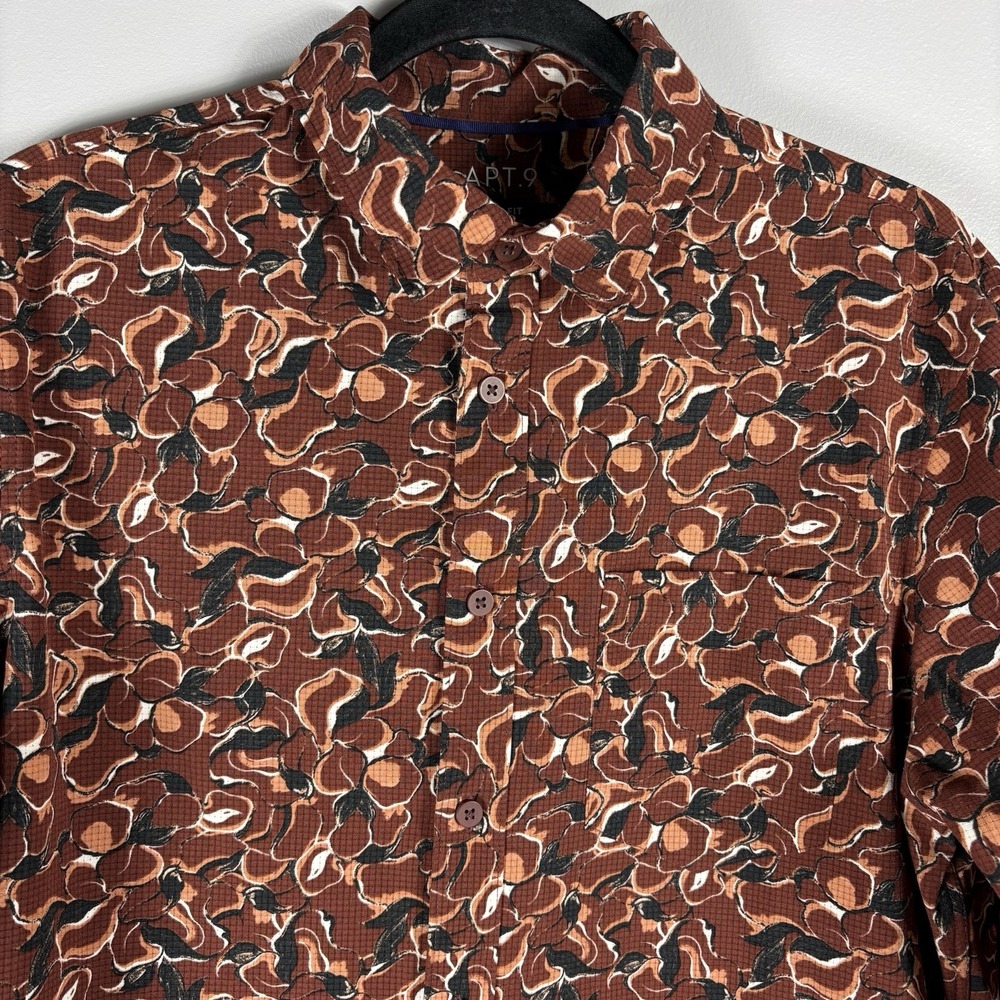 Apt 9 Men's Large Floral Slim Fit Performance Untucked Fit Button Front Shirt